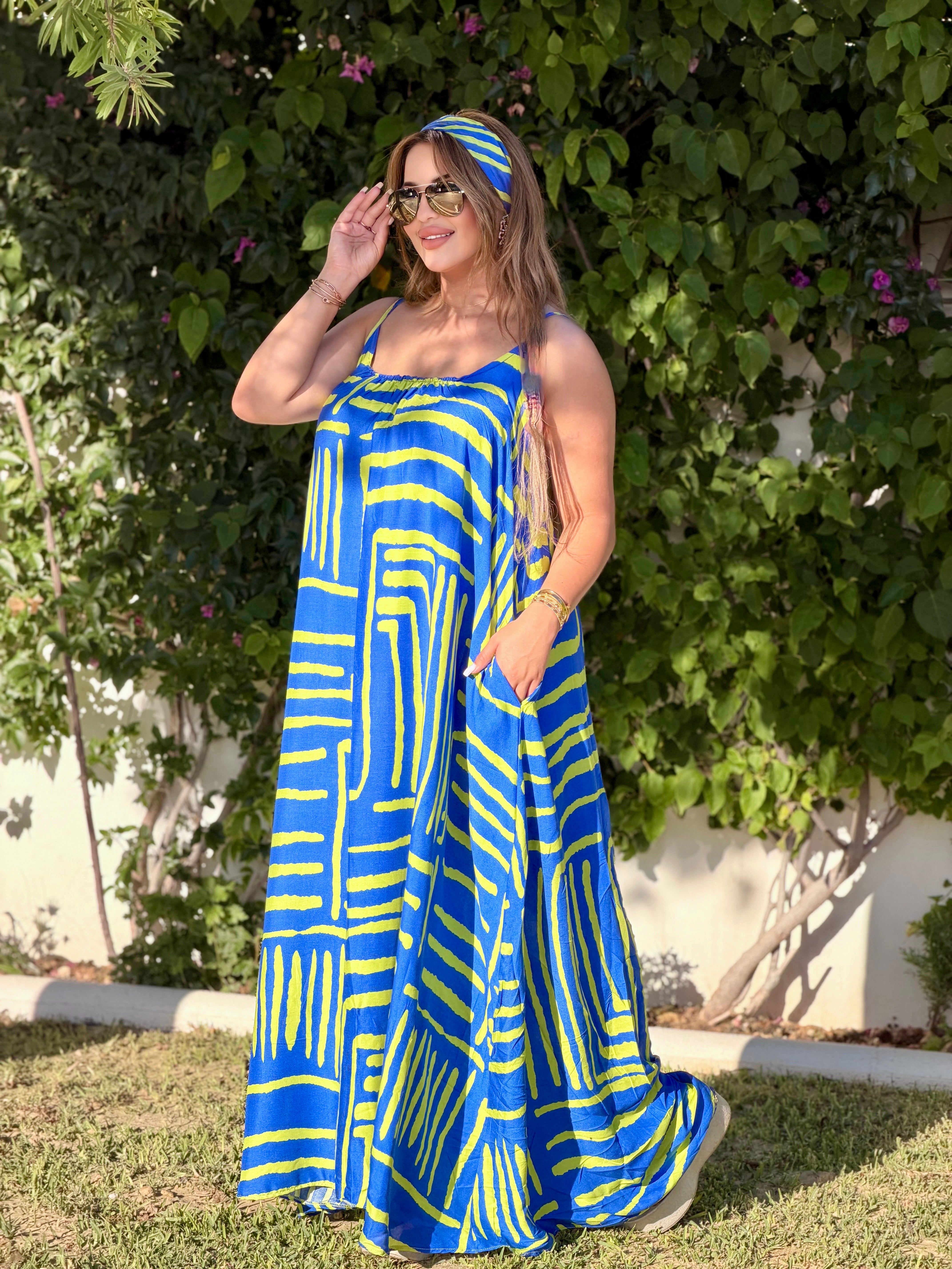Robe Maxi Bohème Évasion Néon (avec foulard assorti)