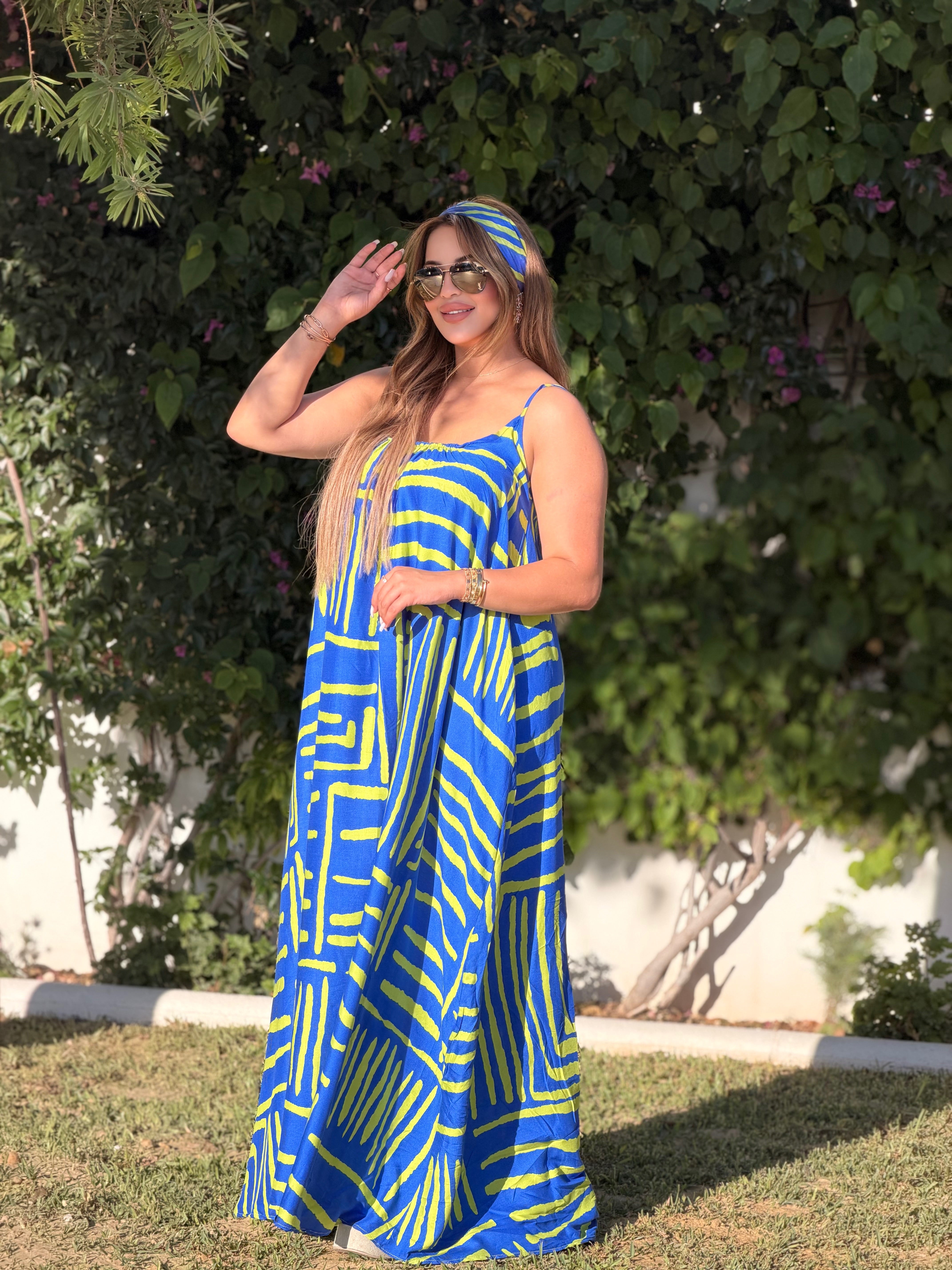 Robe Maxi Bohème Évasion Néon (avec foulard assorti)