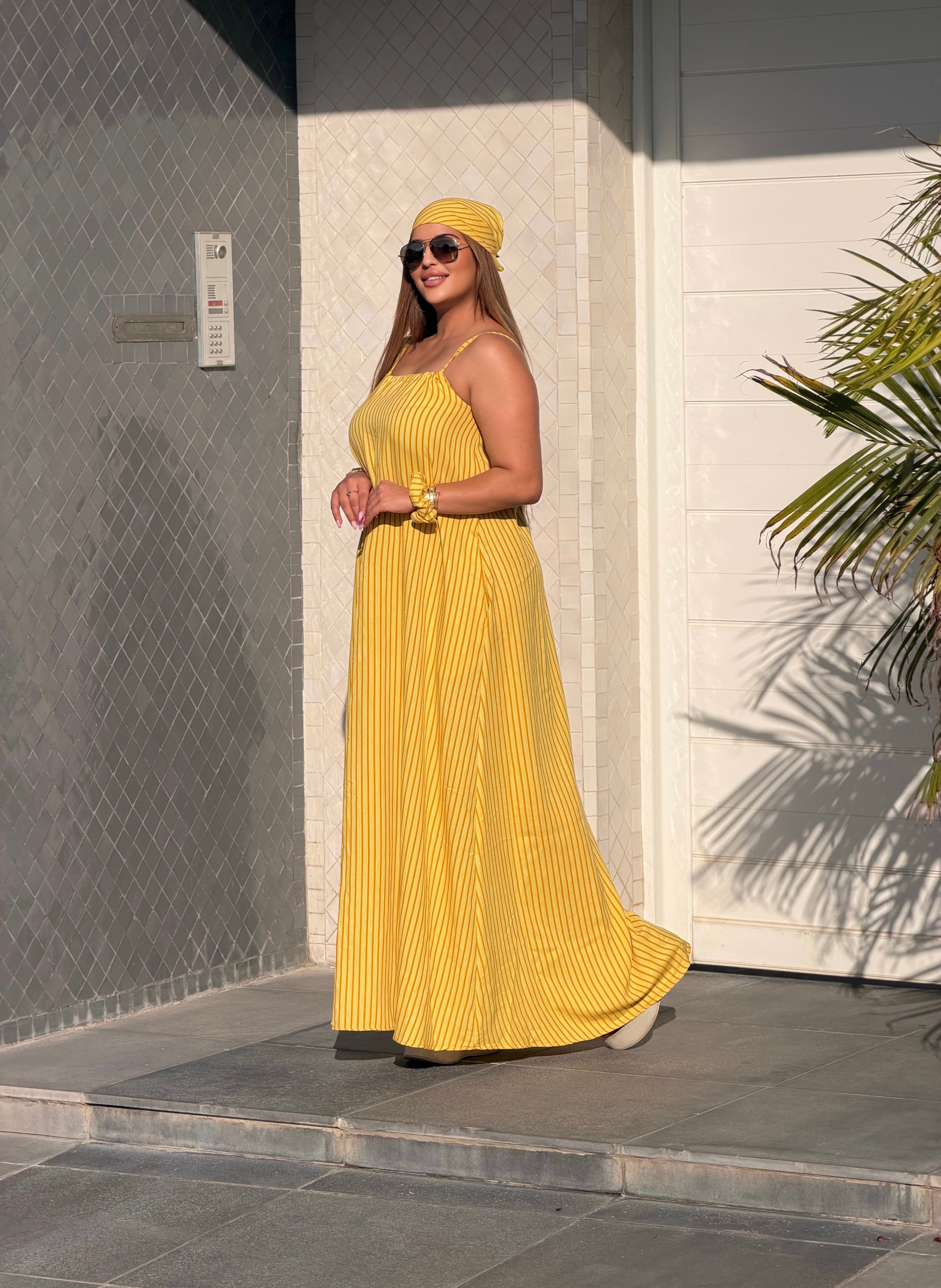 Robe Maxi Bohème "Rayon de Soleil" (avec foulard et chouchou assortis)