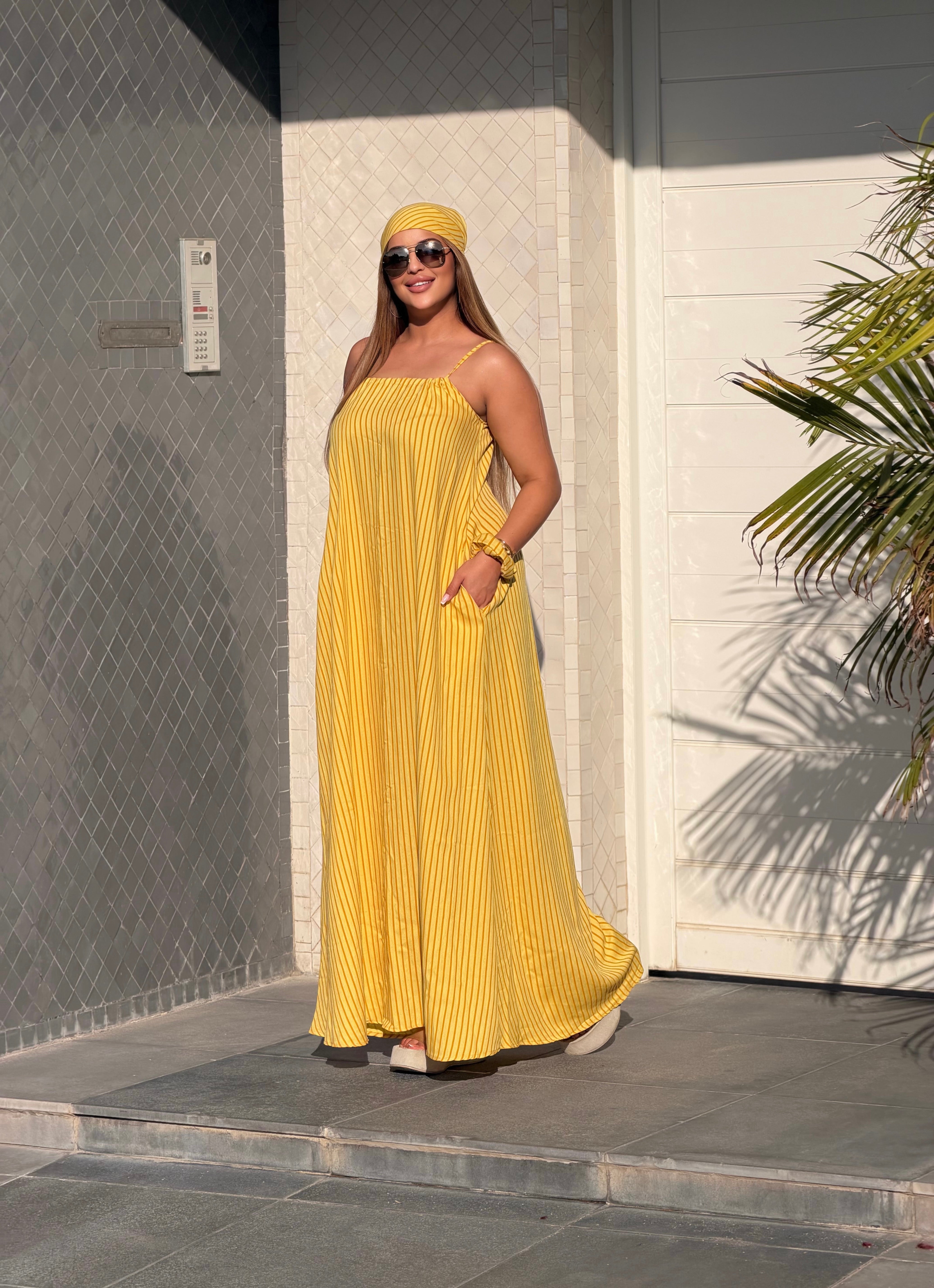 Robe Maxi Bohème "Rayon de Soleil" (avec foulard et chouchou assortis)