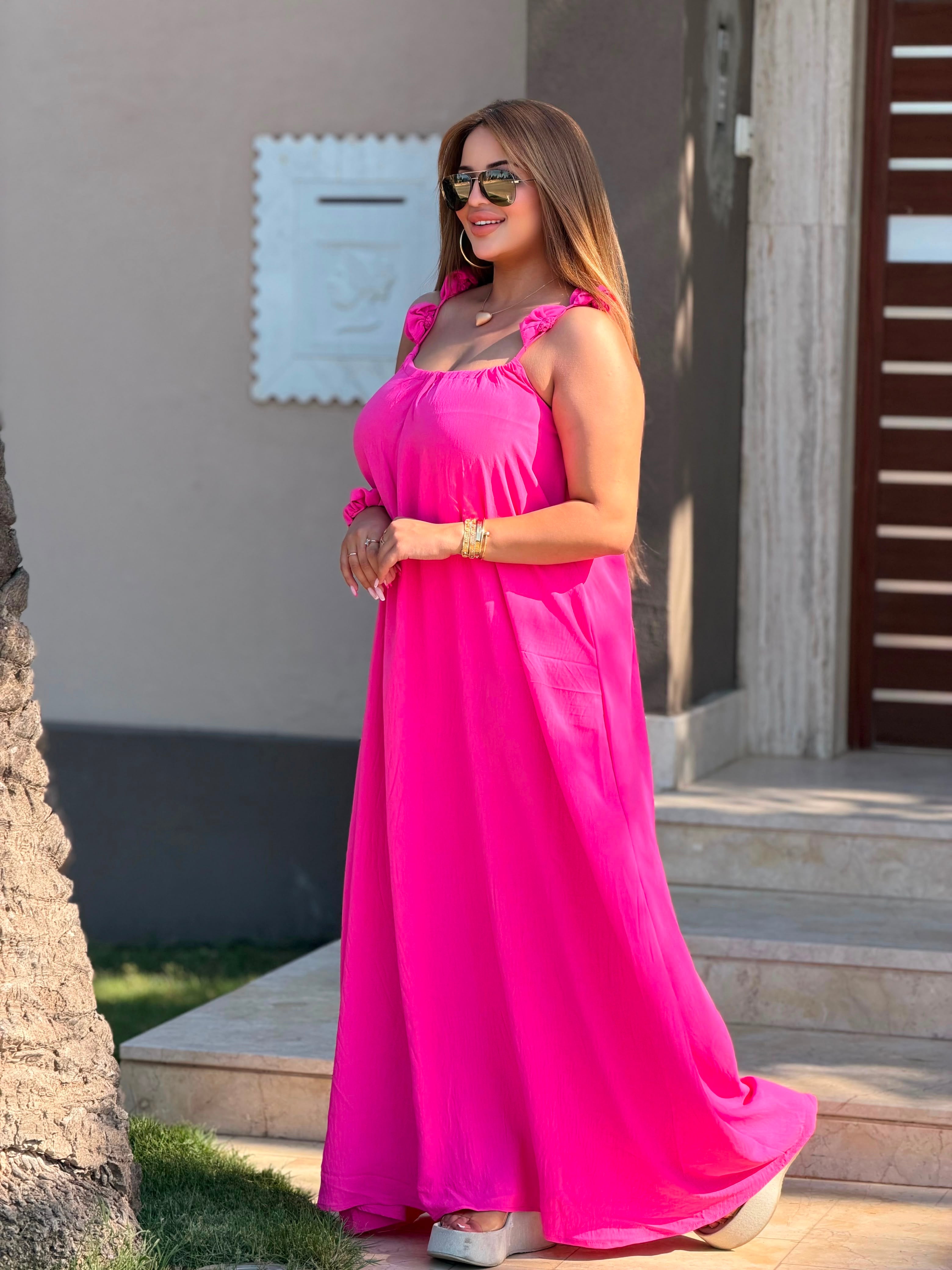 Robe Longue Fluide 'Rayon de Soleil' (avec chouchou assorti)