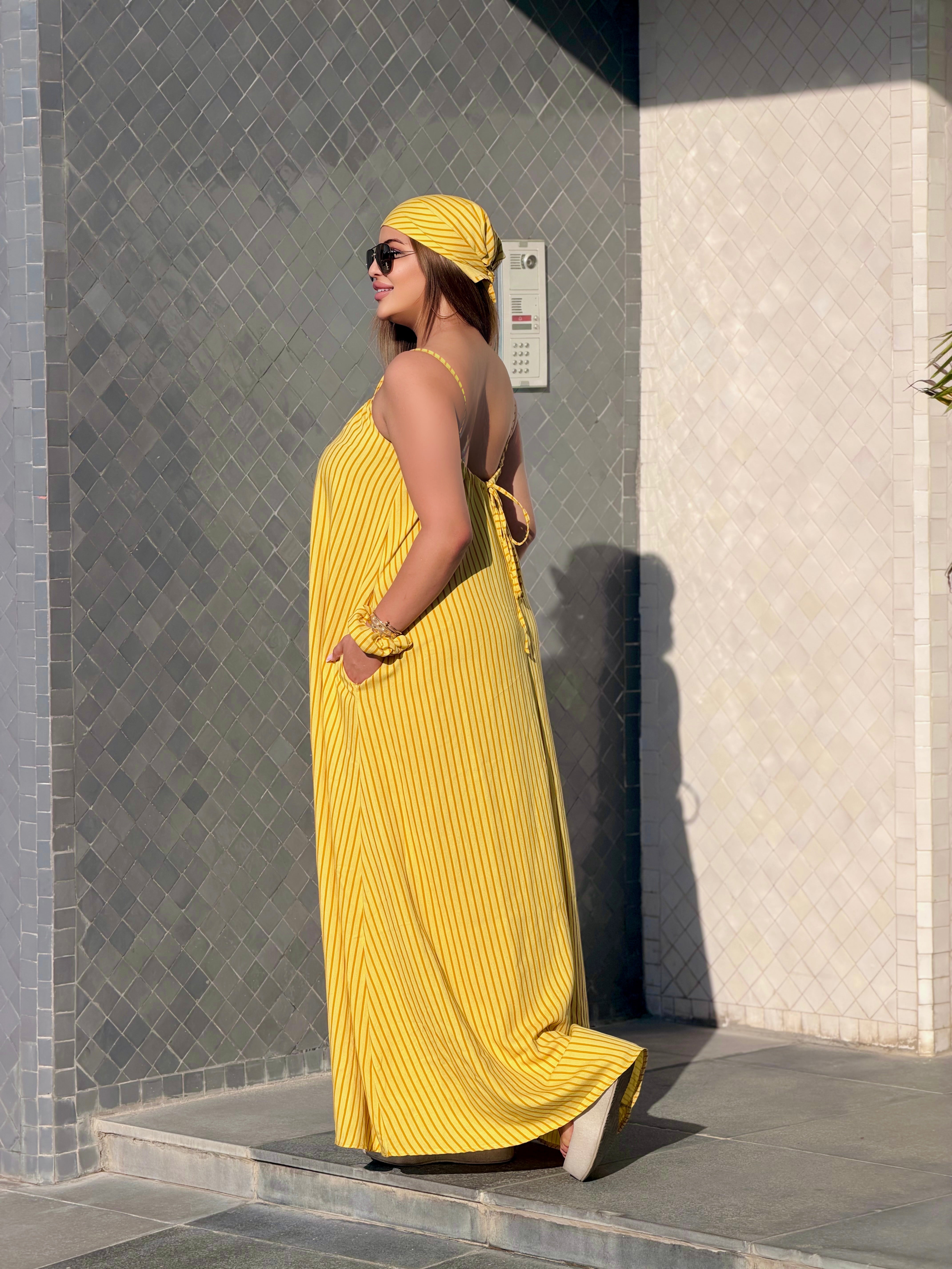 Robe Maxi Bohème "Rayon de Soleil" (avec foulard et chouchou assortis)