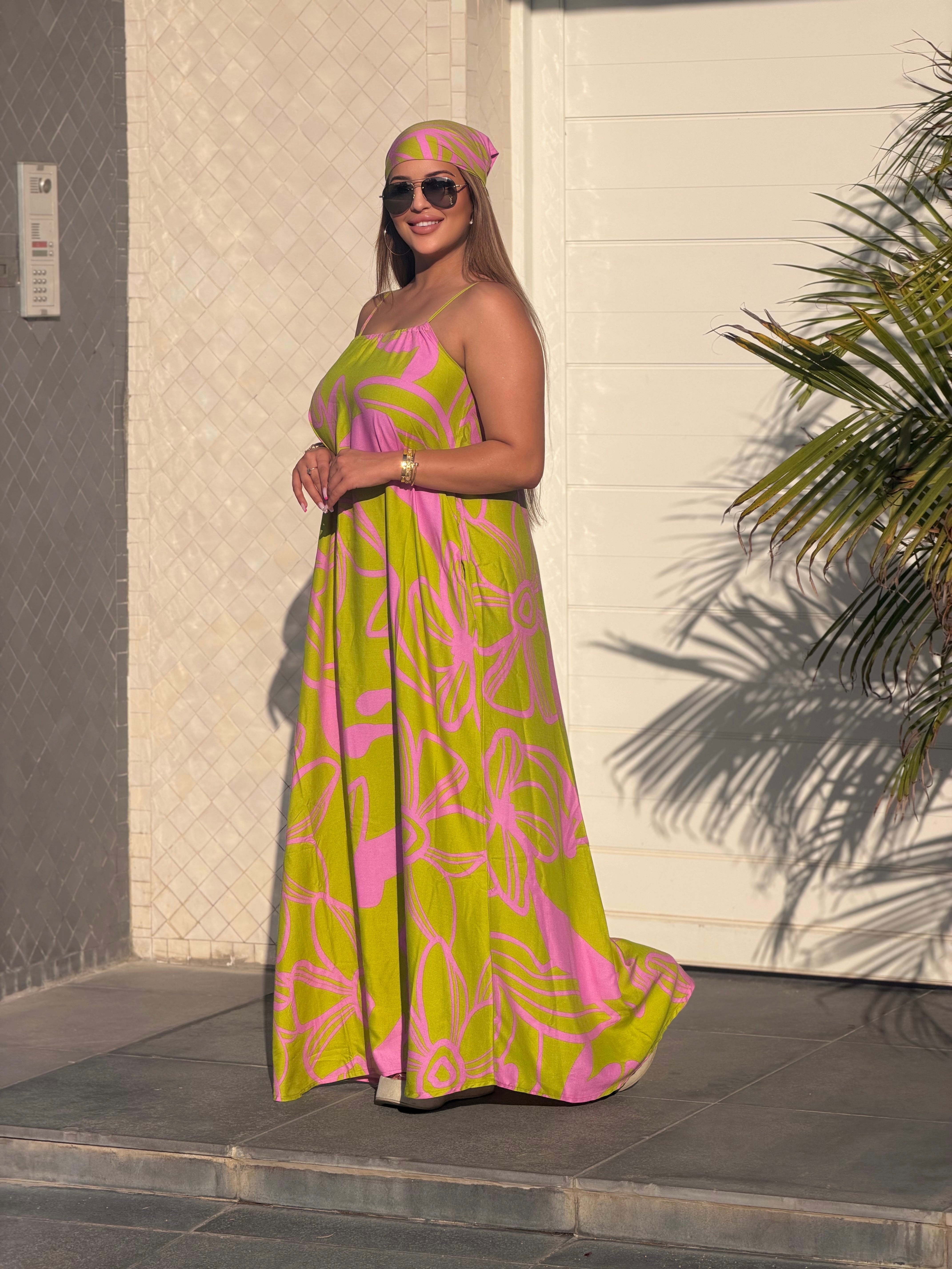 Robe Maxi Bohème "Éclat Tropical" (avec foulard assorti)