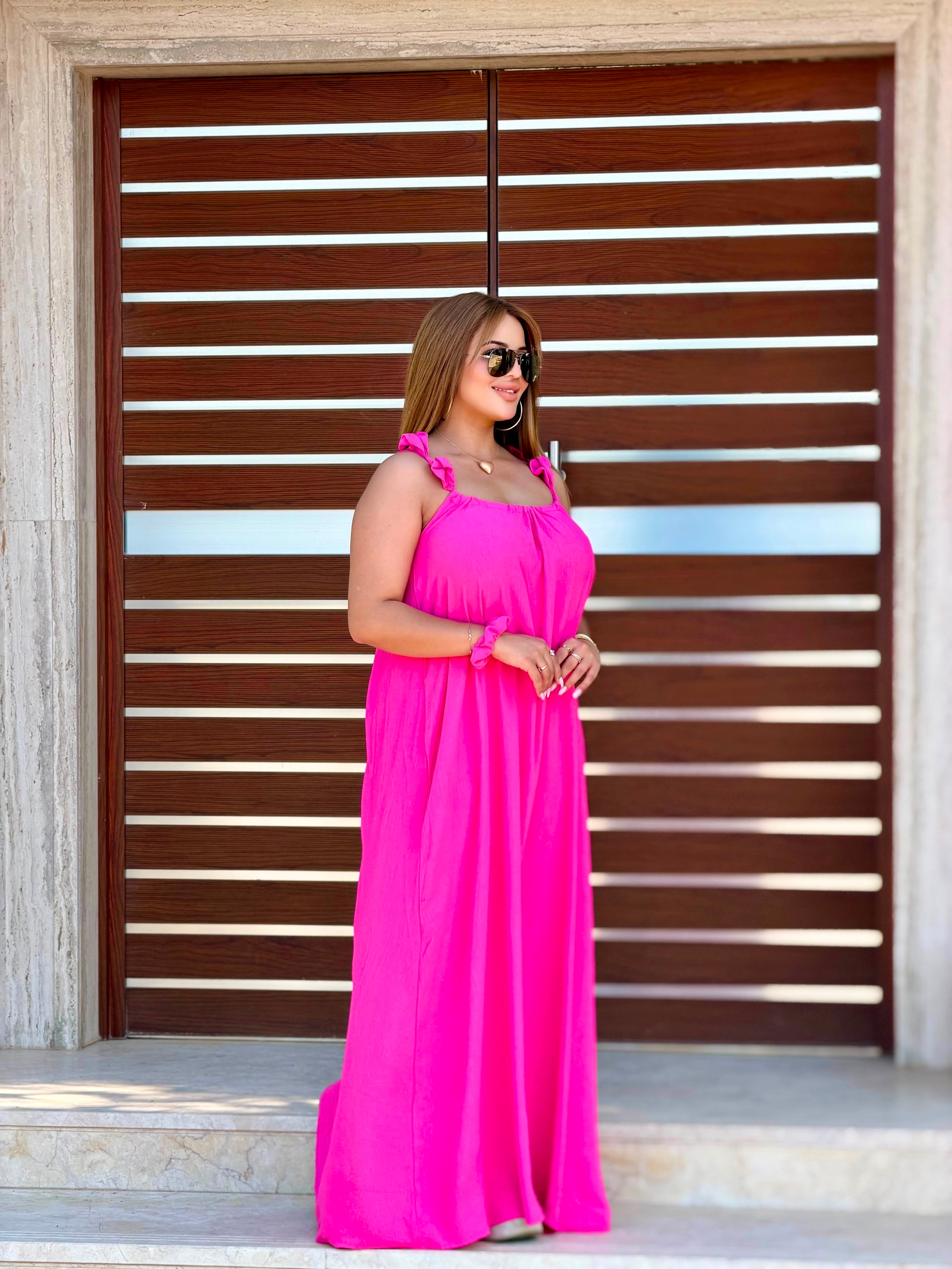 Robe Longue Fluide 'Rayon de Soleil' (avec chouchou assorti)