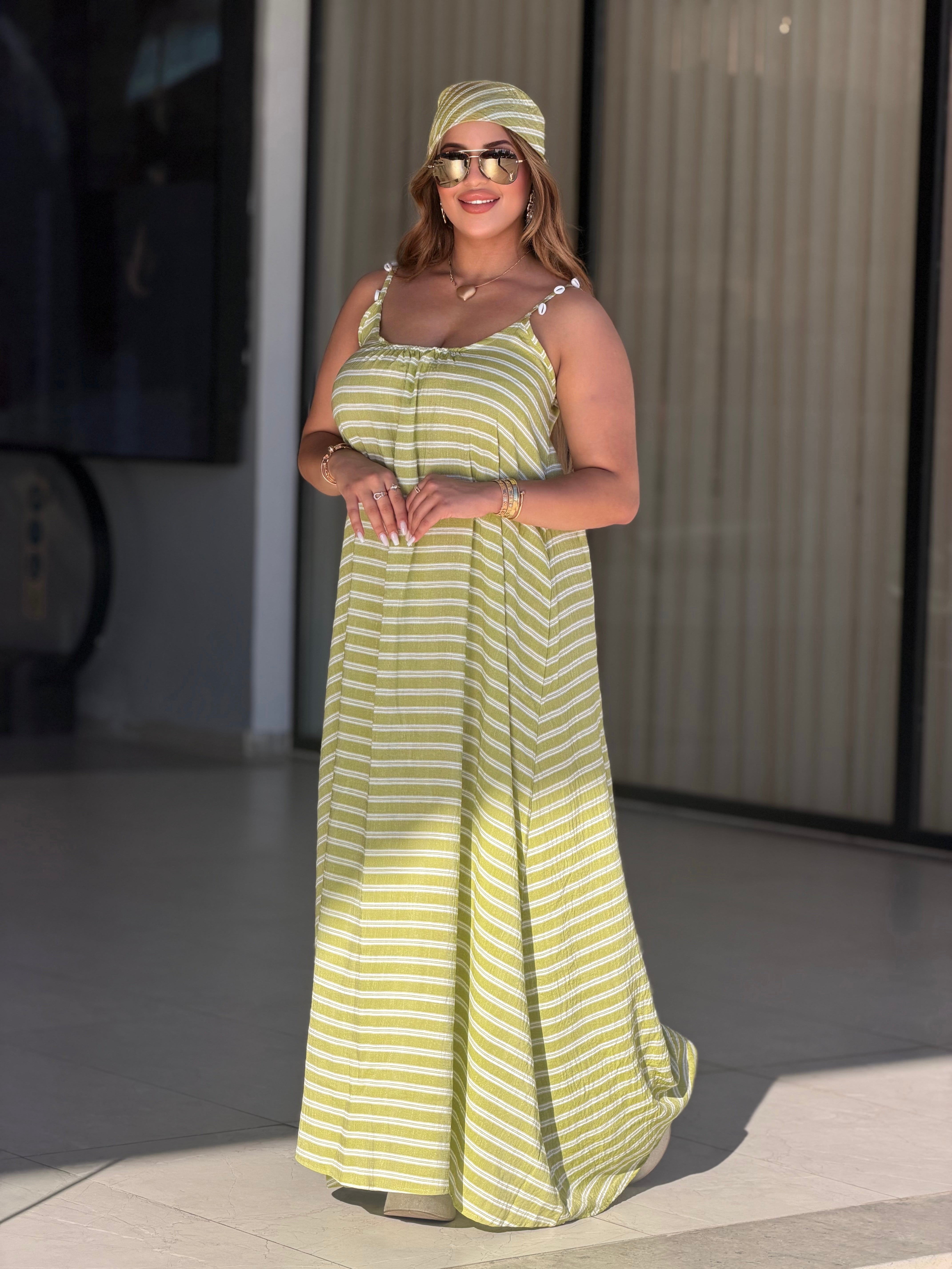 Robe Maxi Bohème à Rayures (avec foulard assorti)