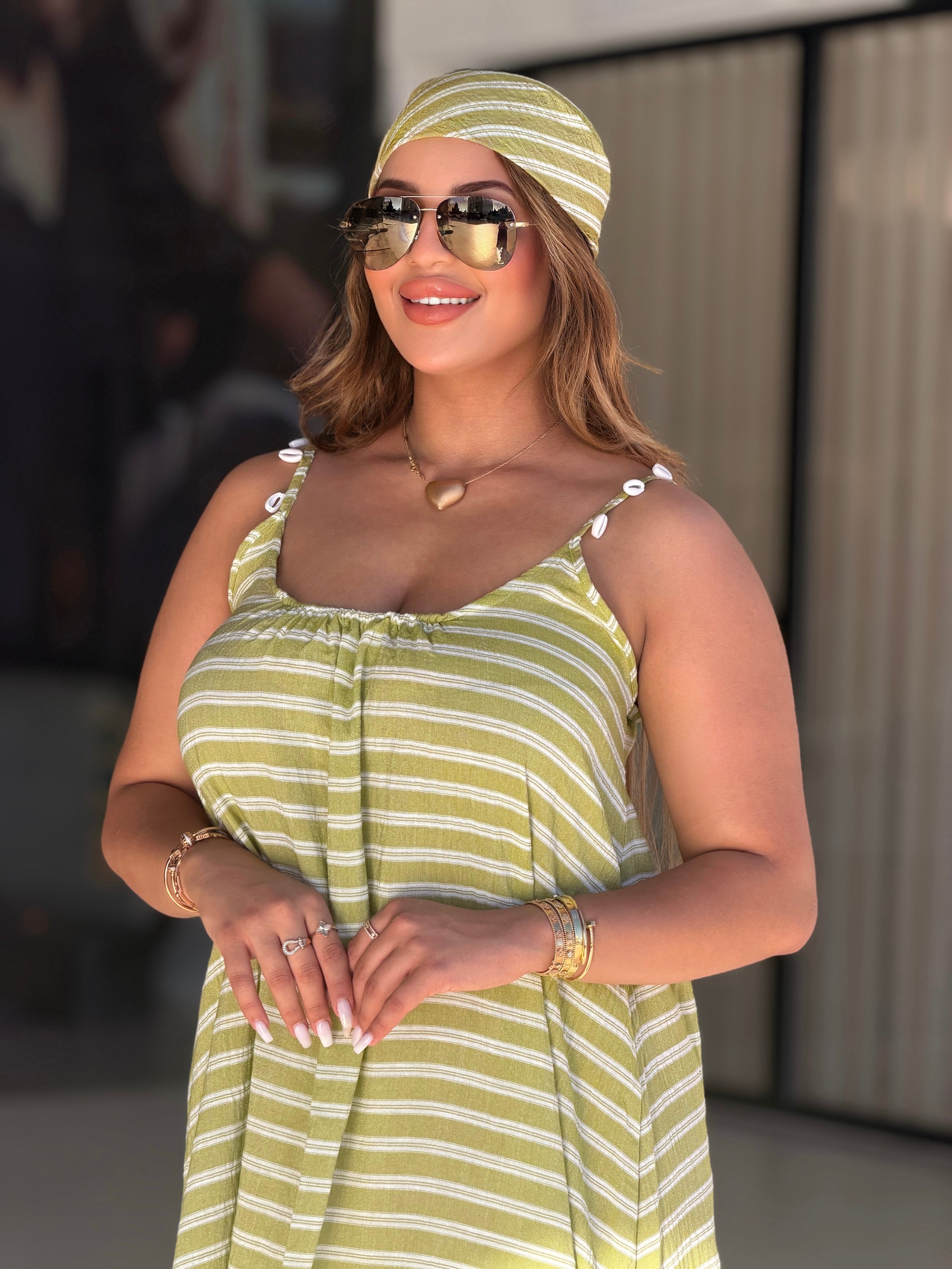 Robe Maxi Bohème à Rayures (avec foulard assorti)
