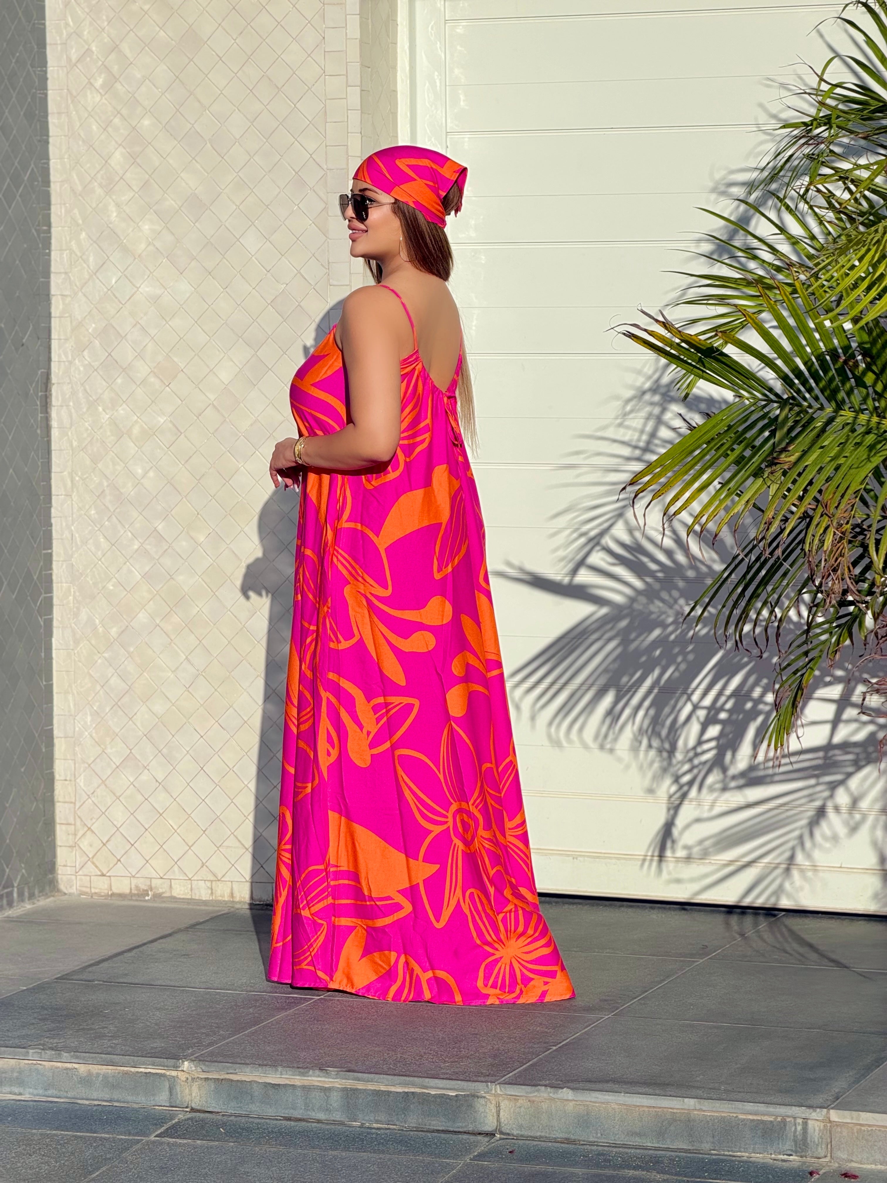 Robe Maxi Bohème "Éclat Tropical" (avec foulard assorti)