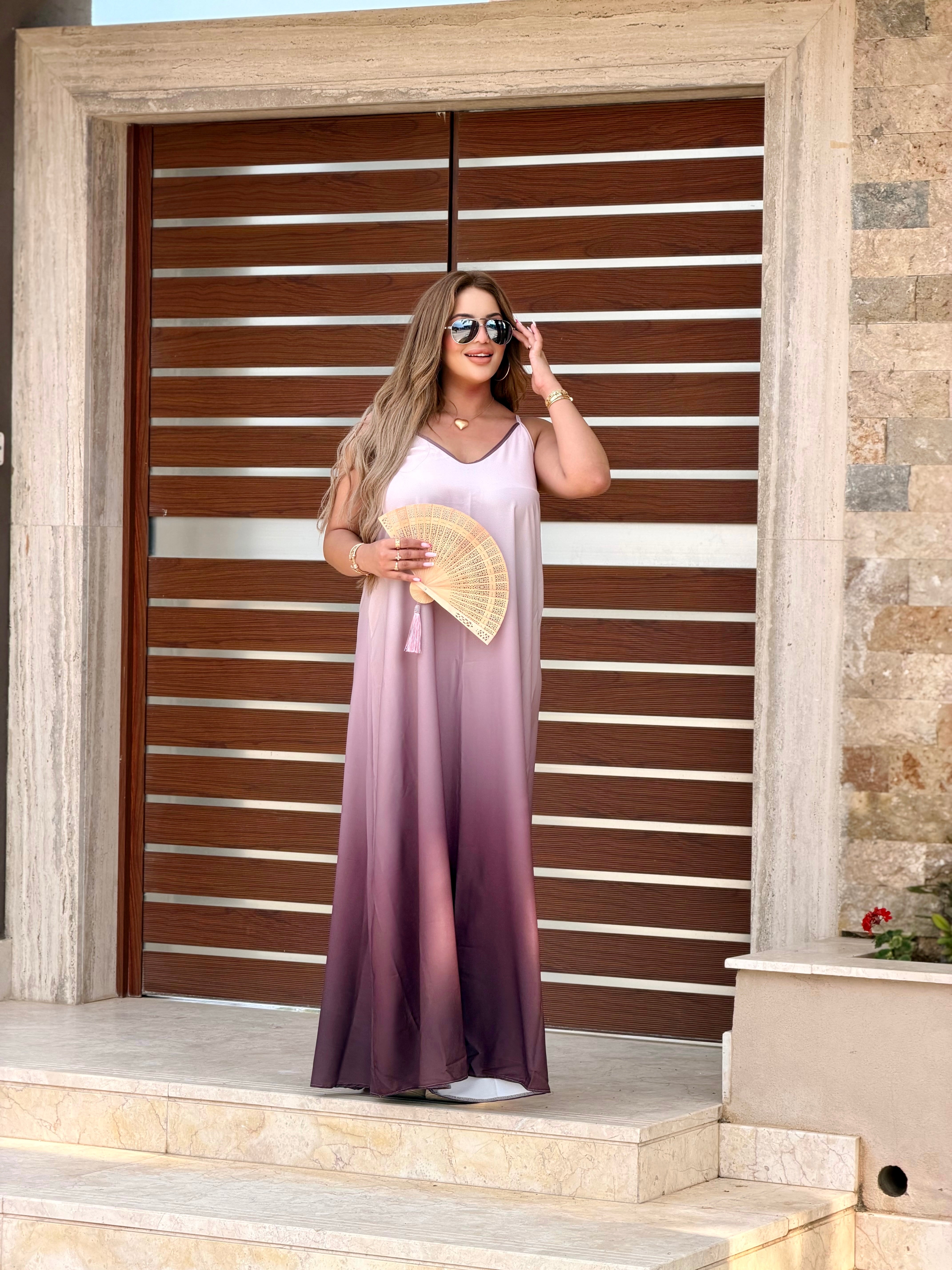 Robe Longue Fluide "Brise Estivale" (avec éventail en bois assorti)