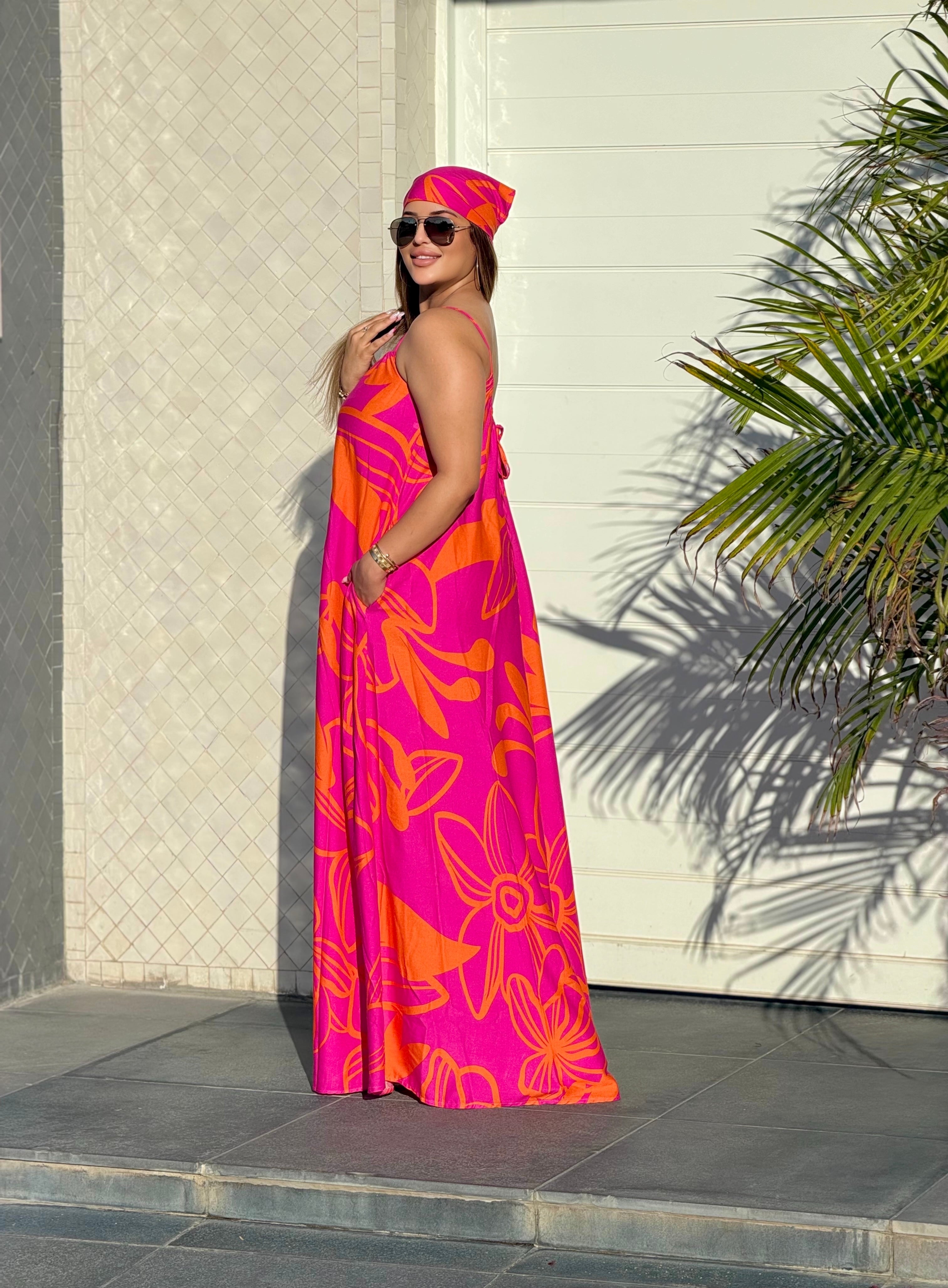 Robe Maxi Bohème "Éclat Tropical" (avec foulard assorti)