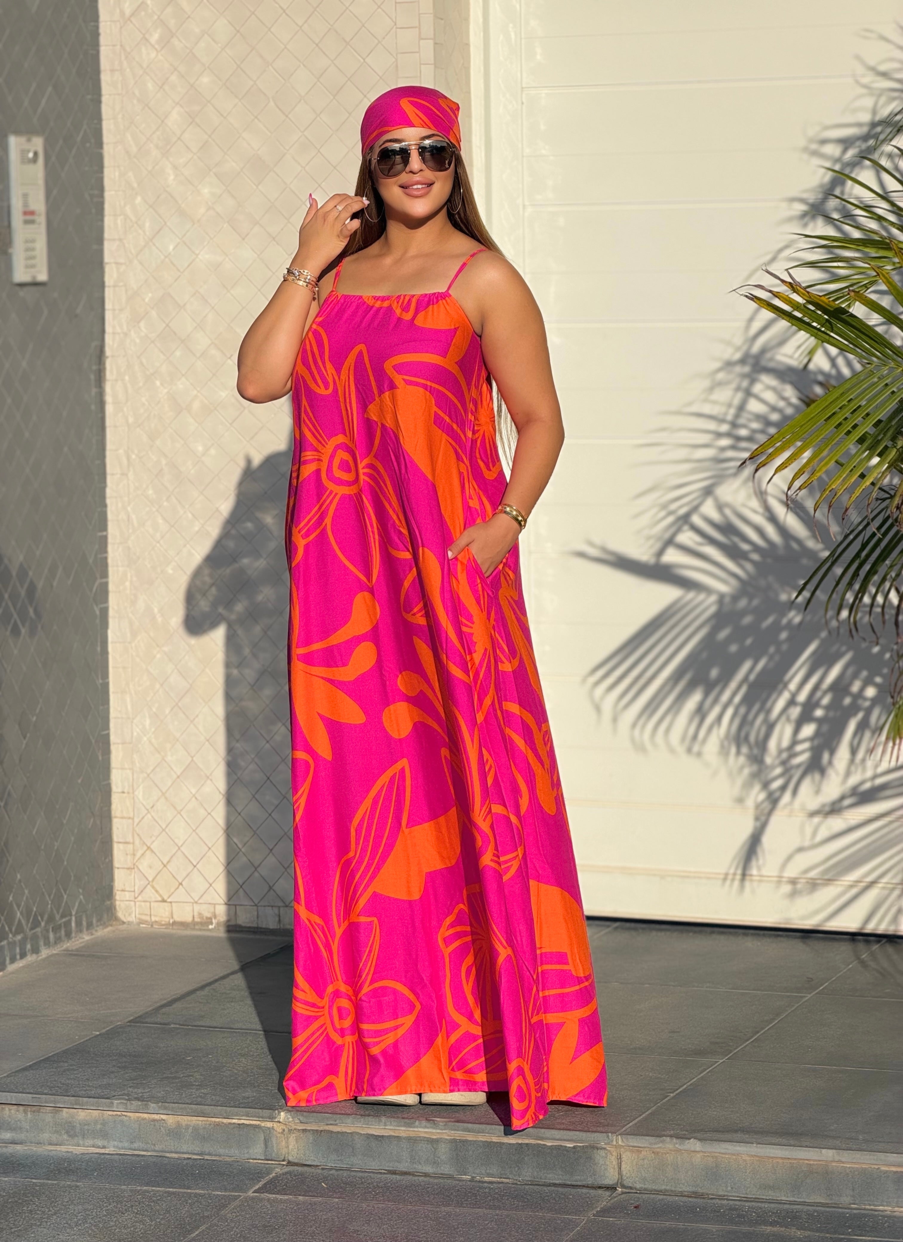 Robe Maxi Bohème "Éclat Tropical" (avec foulard assorti)