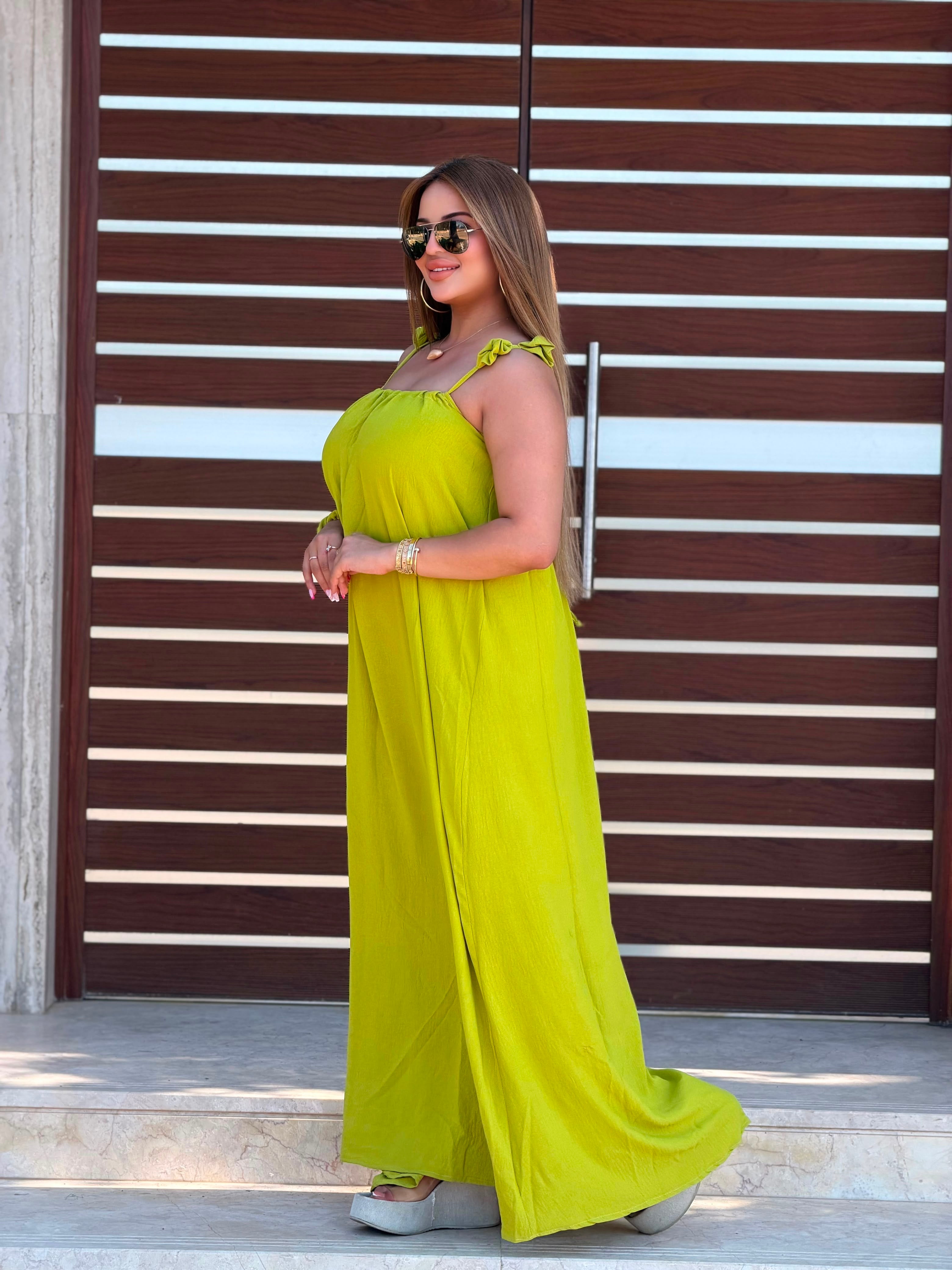 Robe Longue Fluide 'Rayon de Soleil' (avec chouchou assorti)