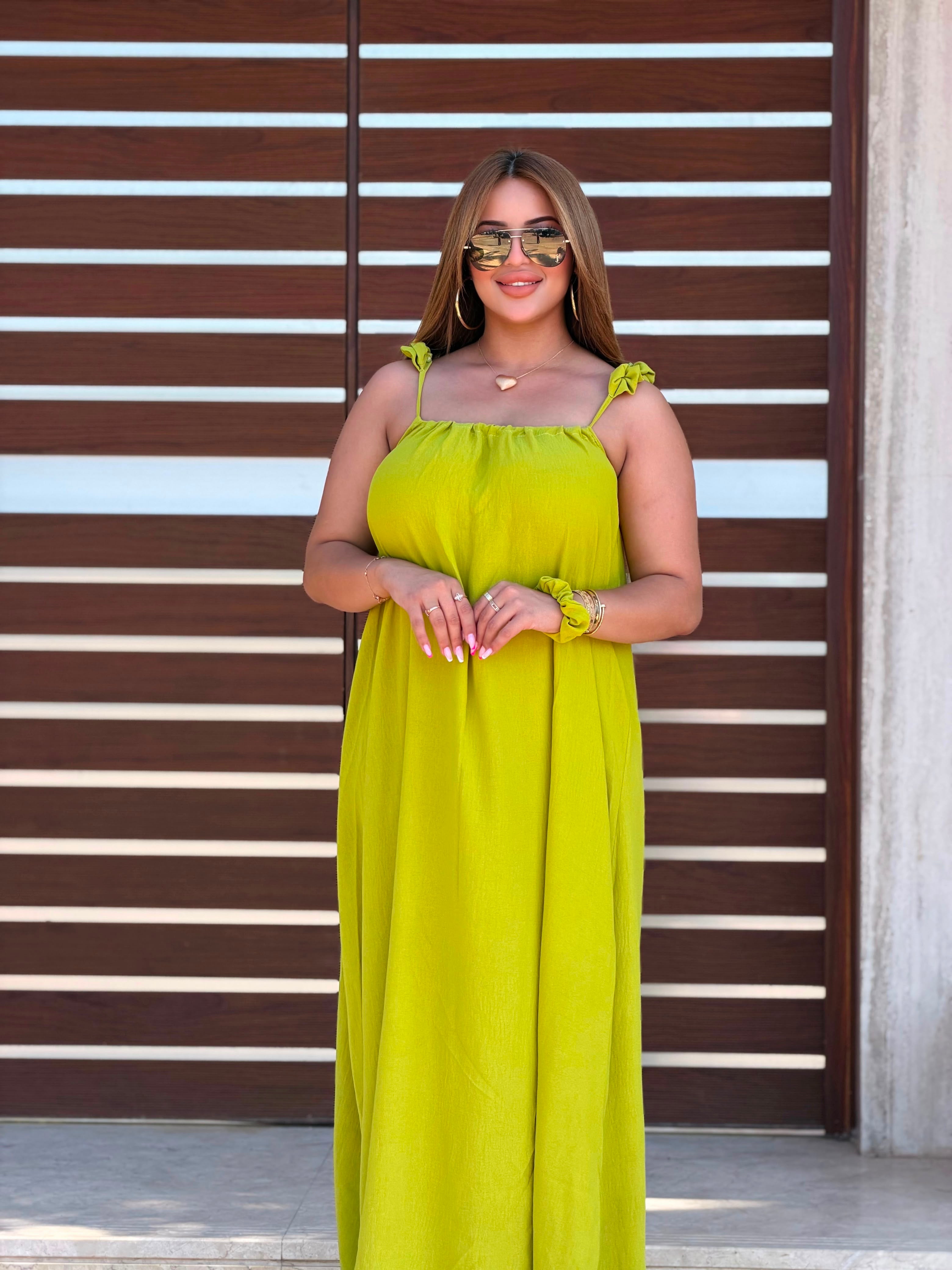 Robe Longue Fluide 'Rayon de Soleil' (avec chouchou assorti)