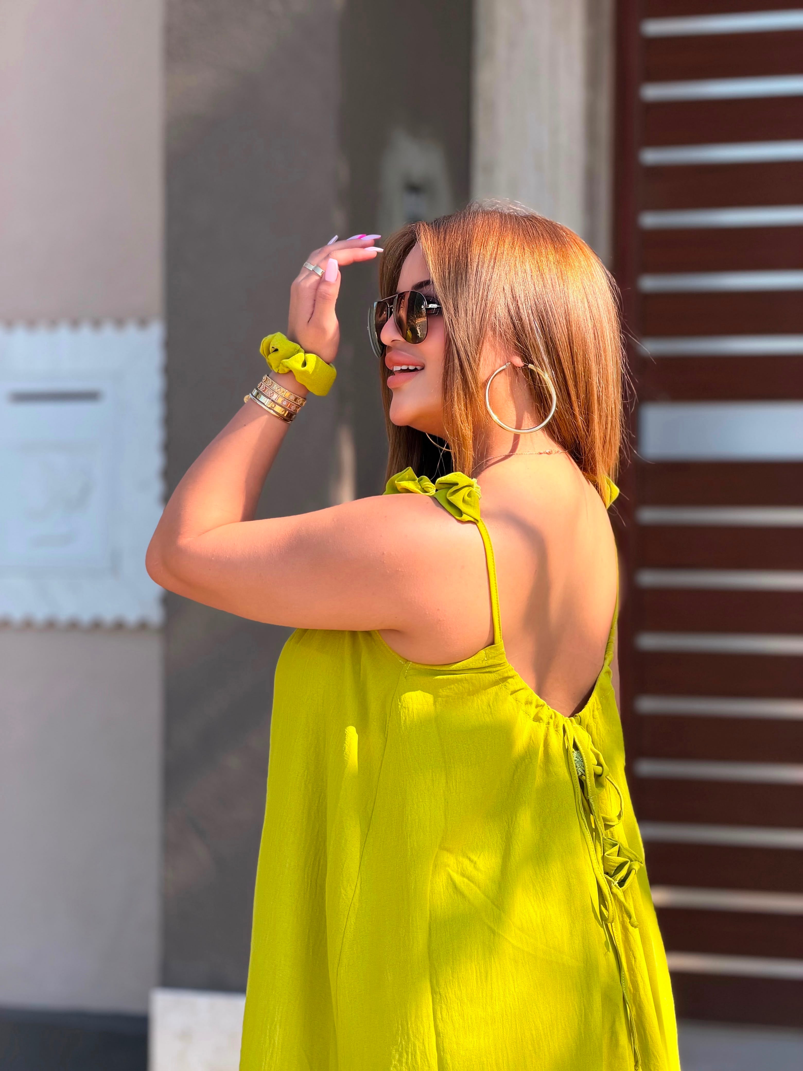 Robe Longue Fluide 'Rayon de Soleil' (avec chouchou assorti)